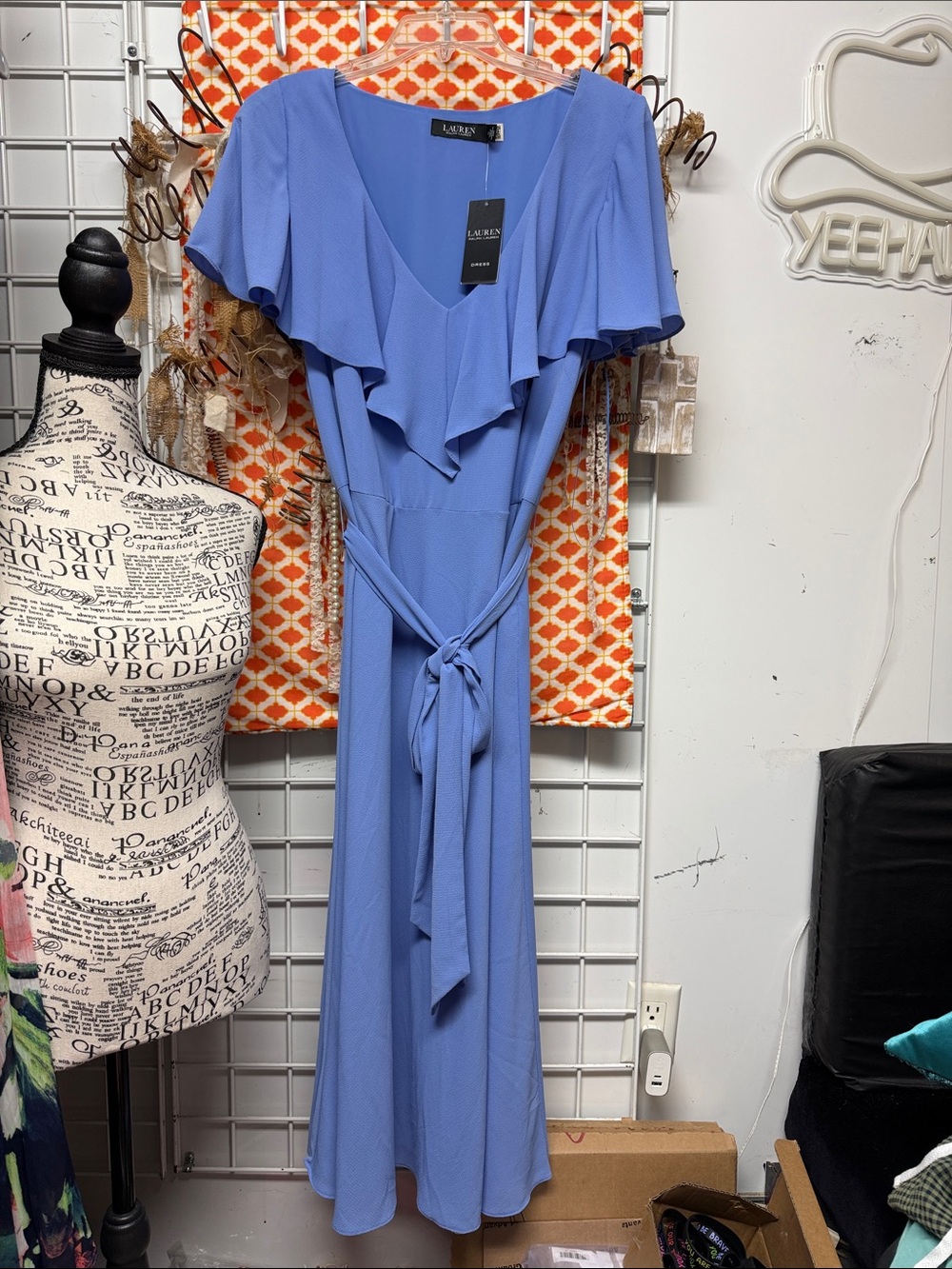 Lauren Ralph Lauren Periwinkle V-Neck Ruffle Maxi Dress
